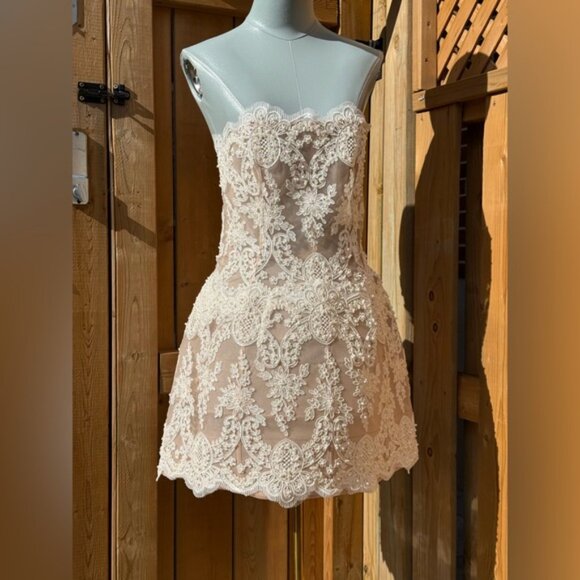 🆕 BRONX & BANCO 🧿 NWOT Maraya Blanc Lace Mini Dress, Sz XL US 10 - Picture 11 of 16